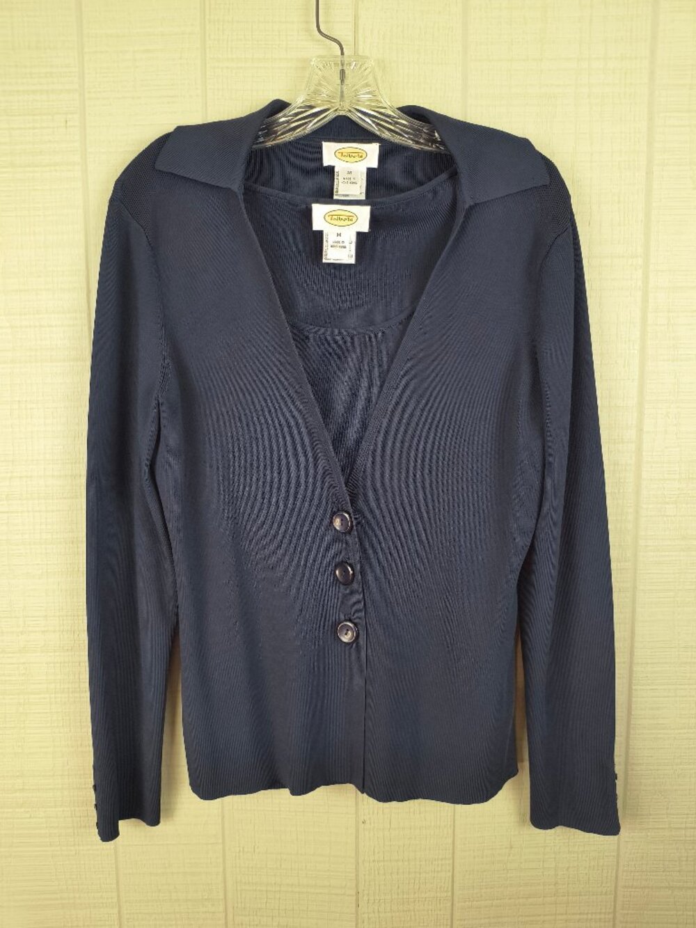 Vintage Talbots Sweater Set Shell Jacket Rayon Nylon Navy Blue Medium